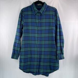 CQR Tunic Length Button Down Flannel Shirt Size M